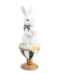 15" Resin Bunny On Flower Pot Pedestal