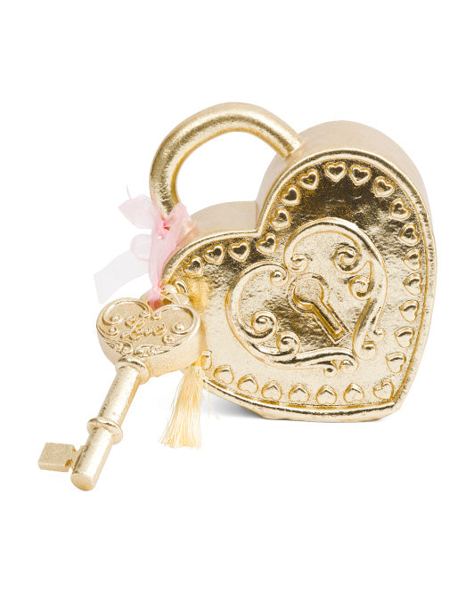 Valentine's Day - 11" Resin Gold Heart Lock And Key Decor