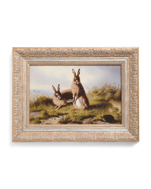 16x12 Bunnies Art Piece With Copper Gold Tone Frame