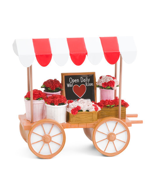 Cupid's Valentine - 9.25" Resin Table Top Rose Cart