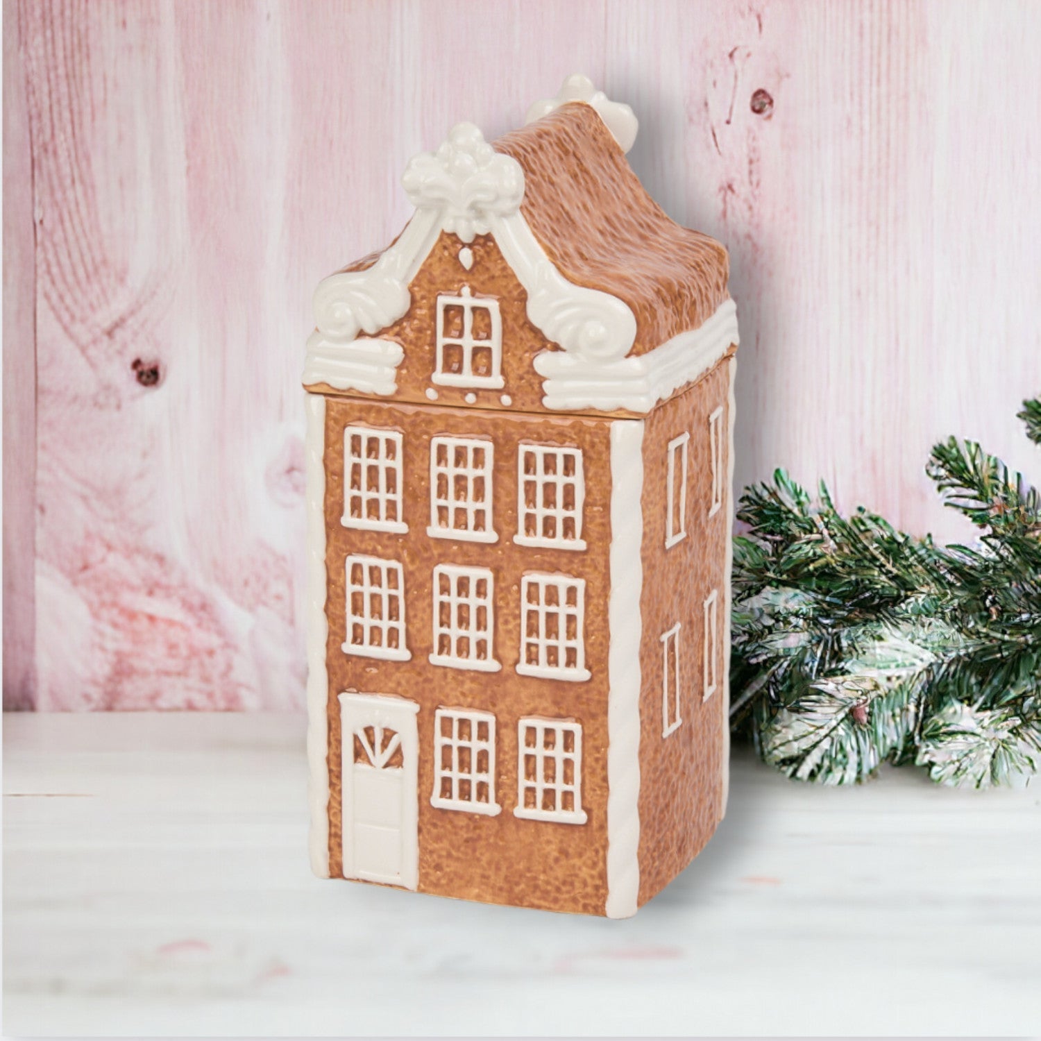 Gingerbread Village 9-Inch Townhome Jar With Lid