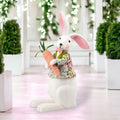 Green Garden Bunny With Jacket And Carrot Figurine, Multicolor