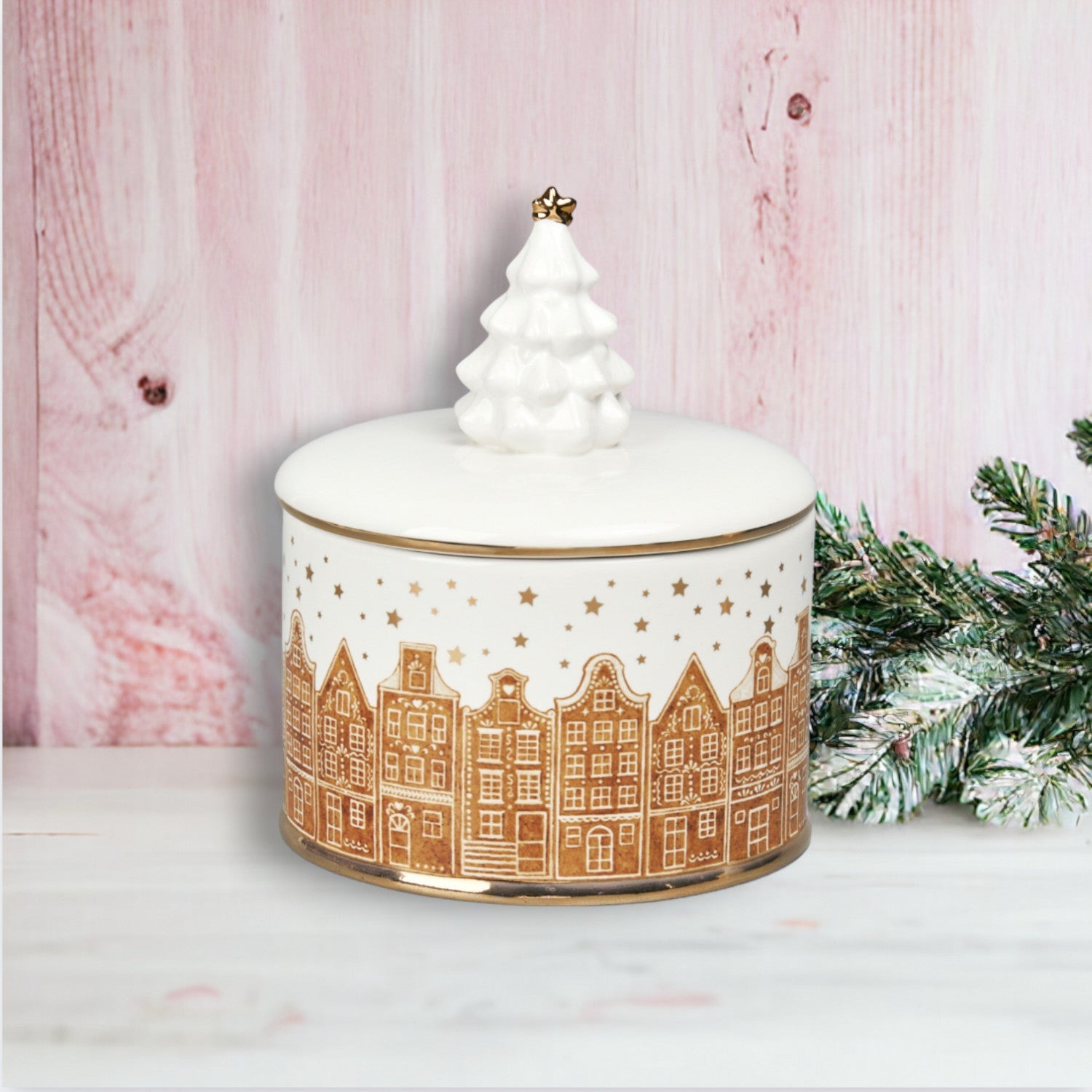 Gingerbread Village Gingerbread Brownstone Bowl With Lid