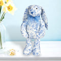 Blue Butterfly Garden Blue Toille Fabric Bunny Sitter Figurine
