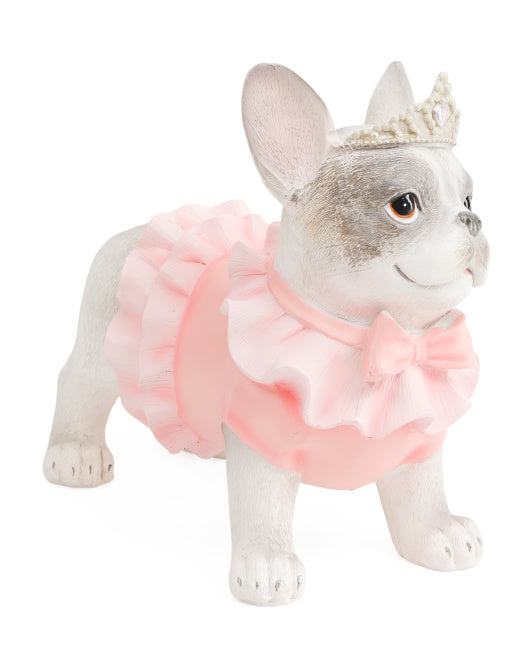 Valentine's Day - 9.5" Resin Bulldog With Dress And Crown Decor