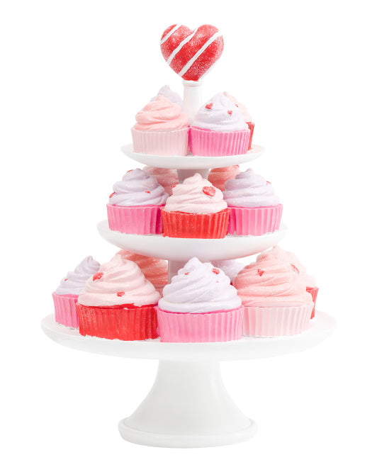 Valentine's Day - 13.5" RESIN Cupcakes On Stand Table Top