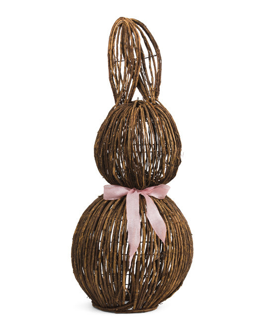 35" Rattan Bunny With Bow Decor