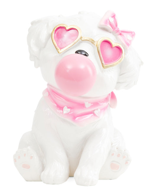 Valentine's Day - 12" Resin Dog With Heart Sunglasses Blowing Bubble
