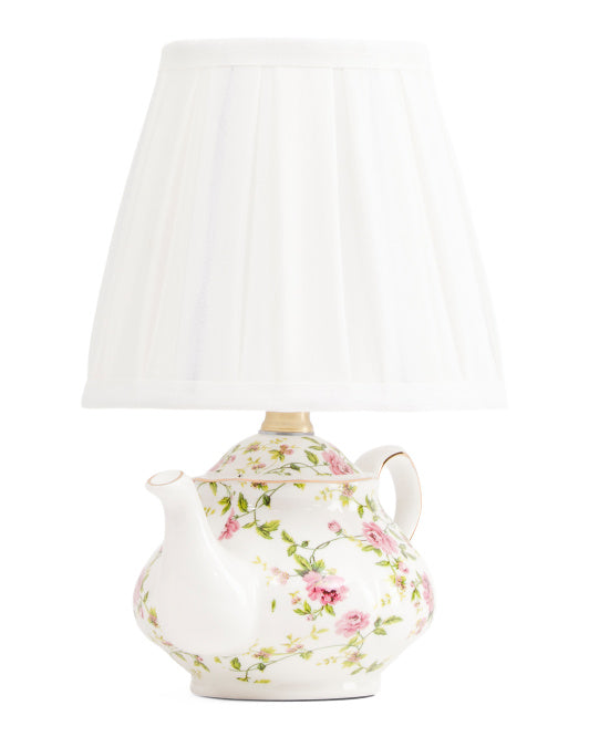 12.5" Ceramic Floral Teapot Table Lamp