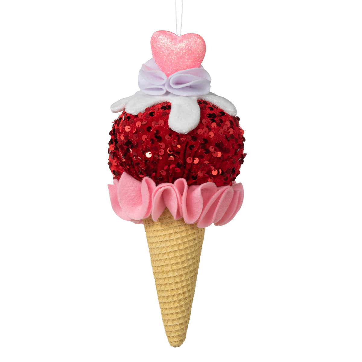 Valentine's Day - 12" Velvet Ice Cream Cone Heart Ornament