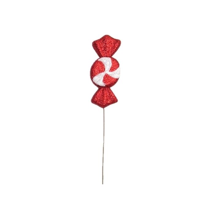 Candy Cane Lane - 14"H Glitter Peppermint Candy Pick